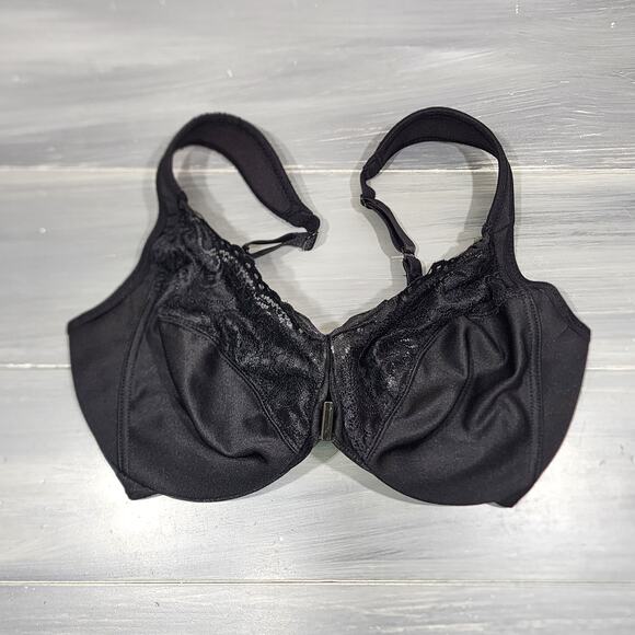 Glamorise Bra 34F  Full Figure Plus Size Wonderwire Front Close 1245 Black - Picture 1 of 6